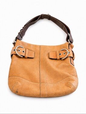 Coach Leather Hobo Shoulder Bag Tan Brown Buckle Strap Classic Purse